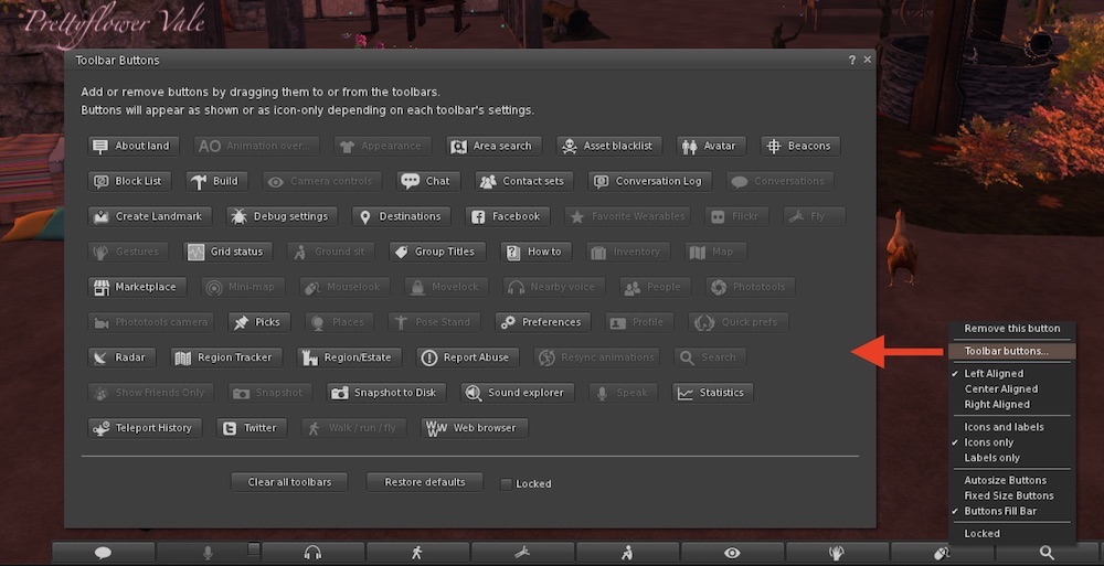 Second Life Firestorm Toolbar Buttons pic