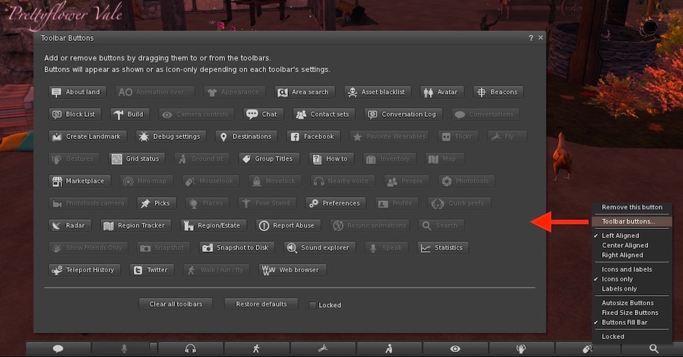 Second Life Firestorm Toolbar Buttons pic