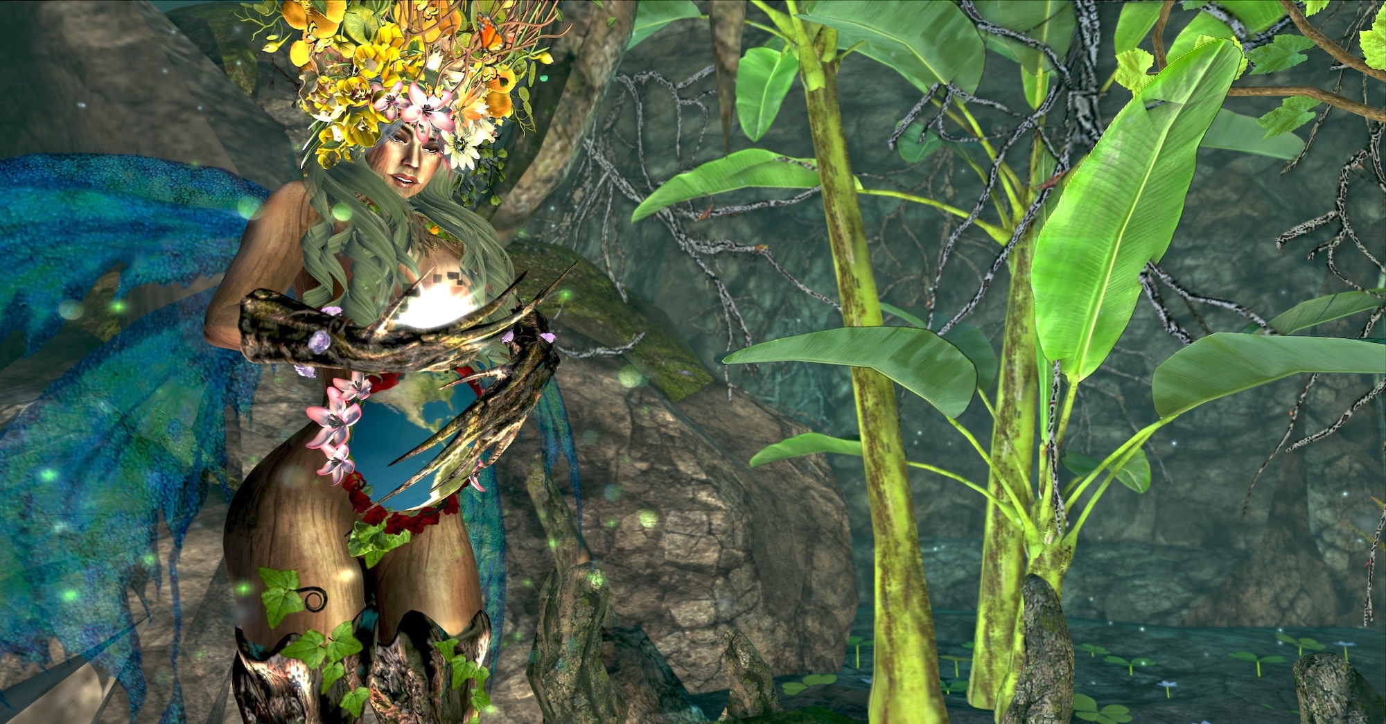 Digital fantasy art depicting Gaia Mother's love for all the children on her cosmic womb, our Earth.