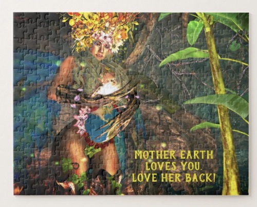 photo of Mother Earth Loves You fantasy art jigsaw puzzle, for sale in the Goddess Whispers shop on Zazzle