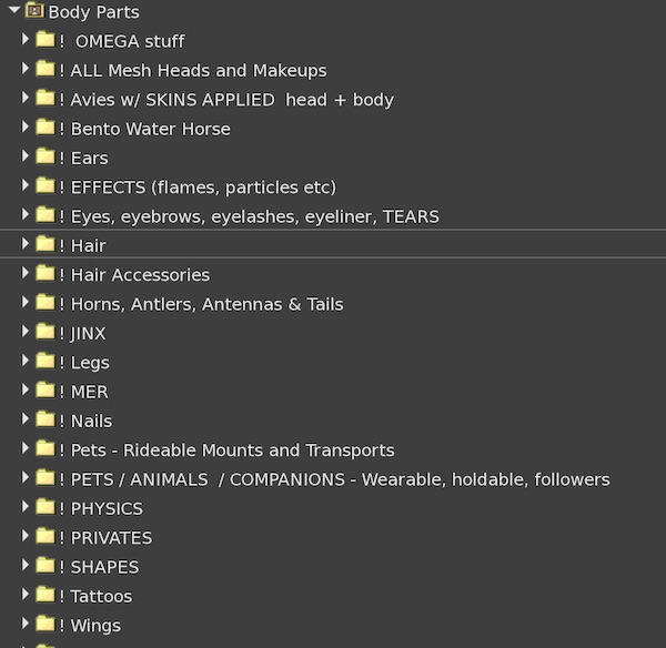 pic of Organized Second Life Inventory example #2