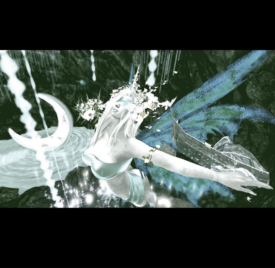 Fairy is in receiving mode, knowing the gifts of the universe are being offered to her at all times. She is blindfolded, but she does not need to see them to know they are coming to her. She knows the universe always has her back! This art is inspired by the Law-of-Attraction teachings of Abraham-Hicks